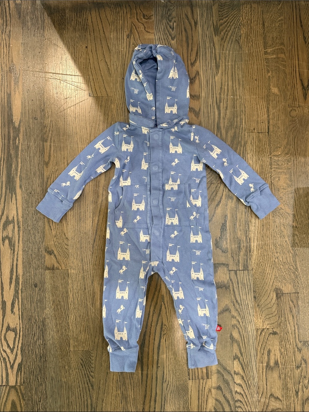 Magnetic Me - Blue Hooded Castle Print Kids One-Piece